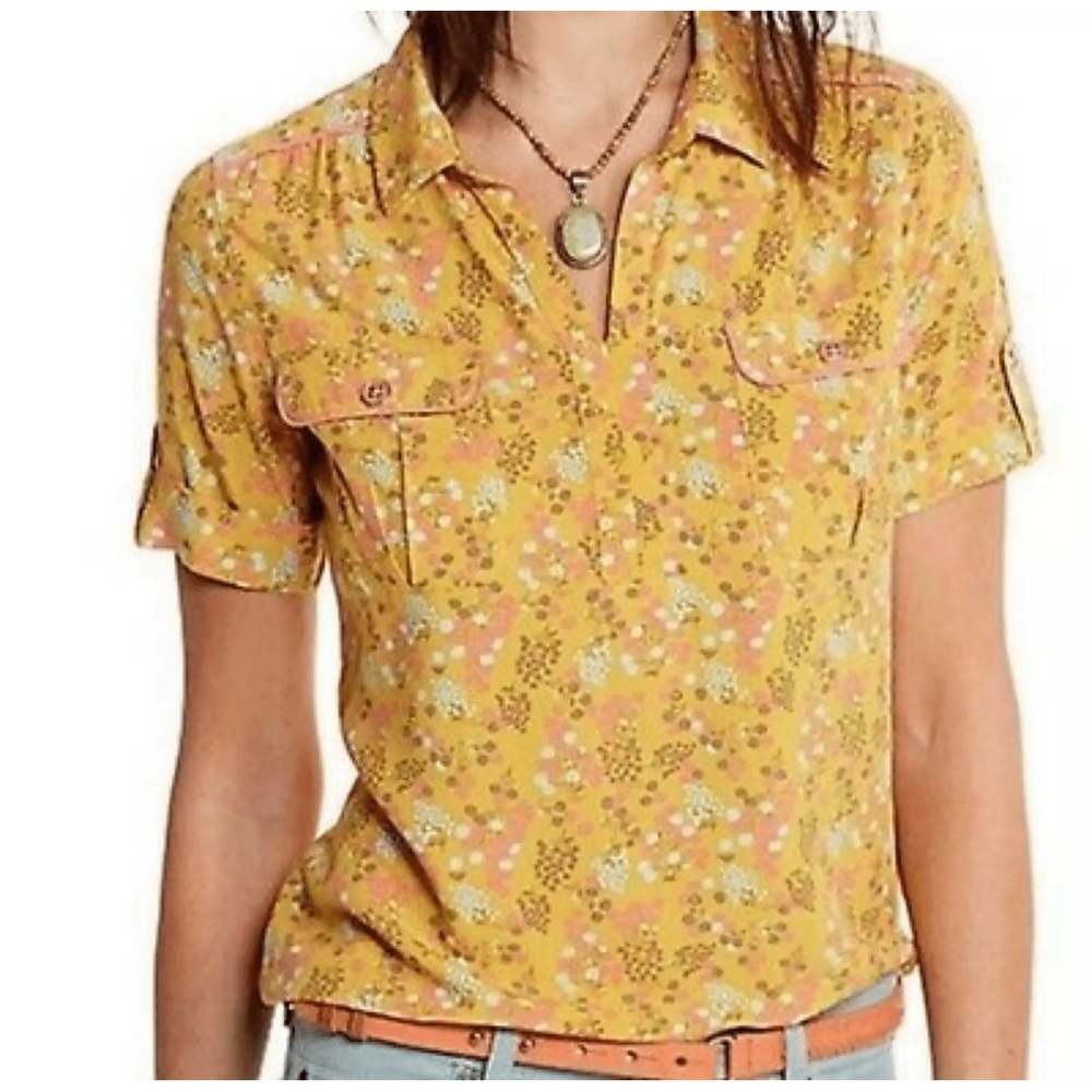 Matilda Jane Women’s shirt, mustard yellow floral